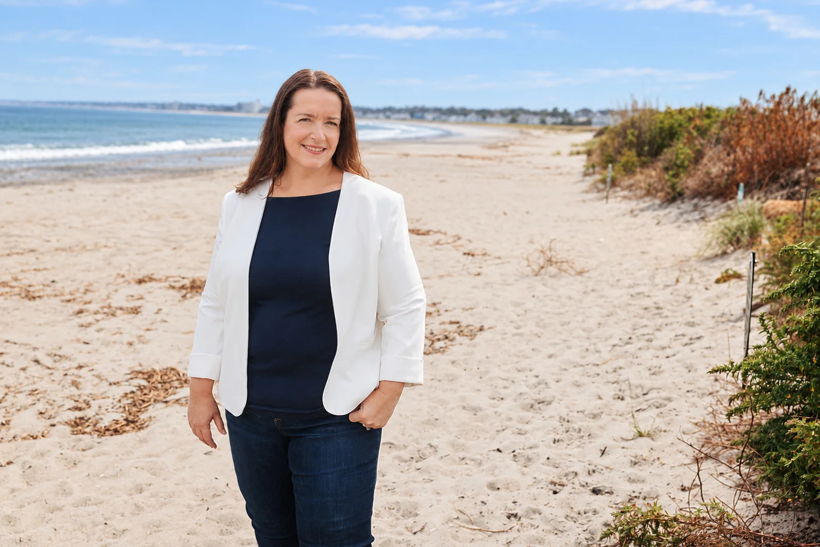 Briana Collier on a Southern Maine beach